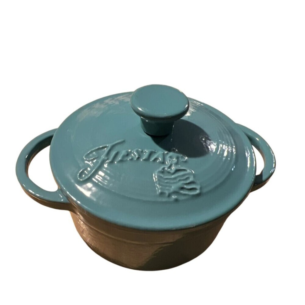 New Fiesta Enameled Cast Iron Mini Dutch Oven Casserole Turquoise Fiestaware